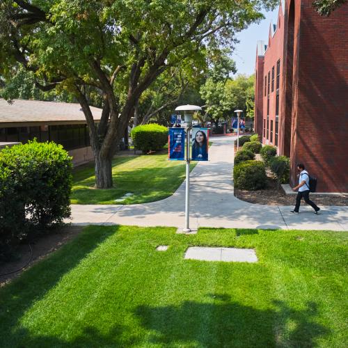 Student walking to class