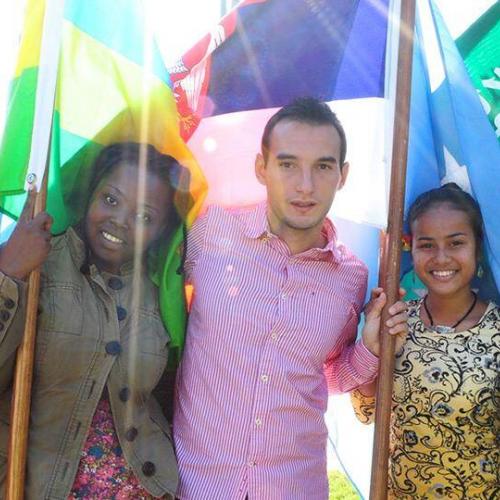 International students holding flags